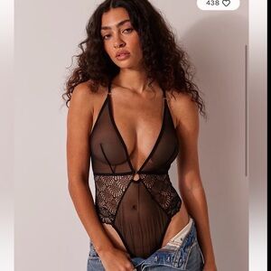 Free People x Only Hearts Alicia Bodysuit Sheer Black Lace Lingerie NWOT Med